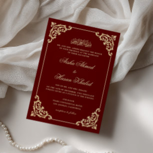 Convites Casamento Muçulmano Vermelho Borgonha Barroco Vint