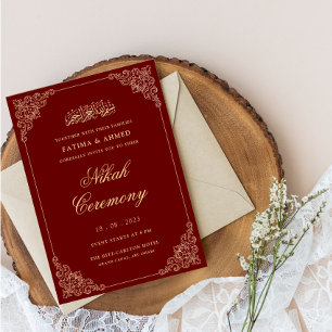 Convites Casamento Muçulmano Vermelho Dourado Nikkah