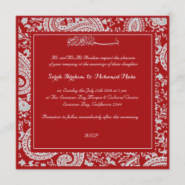 Convites Casamento muçulmano vermelho e branco de paisley