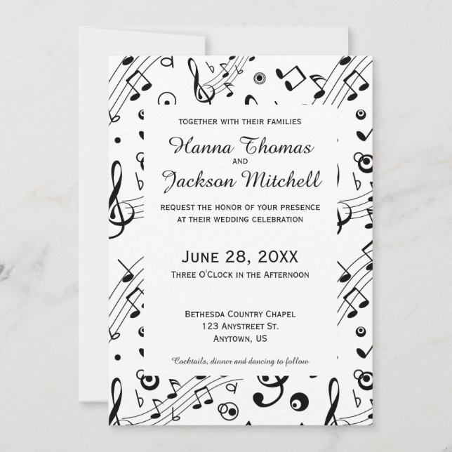 Convites Casamento Musical de Notas de Música (Frente)