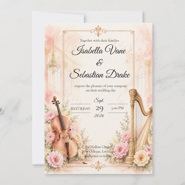 Convites Casamento Musical Elegante Casamento  (Frente)