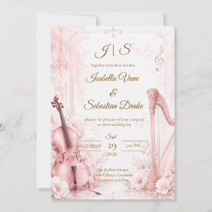 Convites Casamento Musical Elegante Rosa
