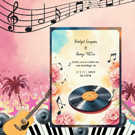 Convites casamento musical floral com aquarela