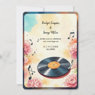 Convites casamento musical floral com aquarela