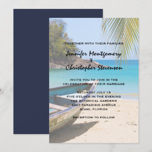 Convites Casamento na Bela Praia Tropical com um Barco a Re