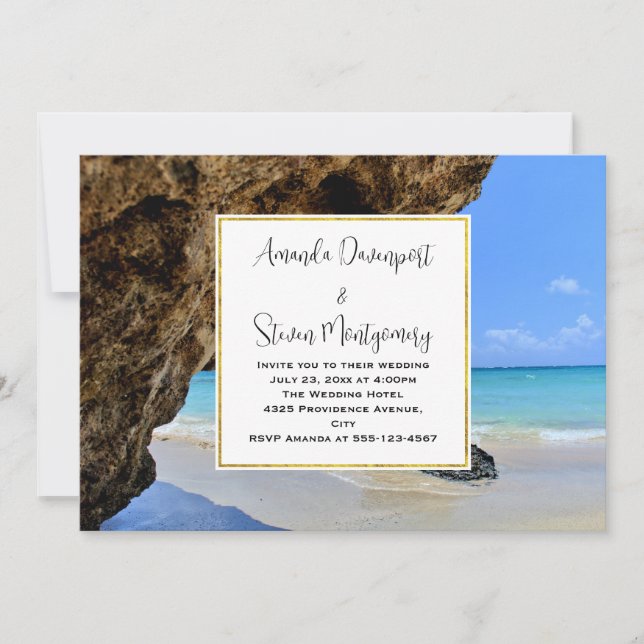 Convites Casamento na Costa da Praia Tropical com uma Grand (Frente)