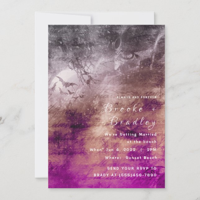 Convites Casamento na Floresta com Rosa‑Roxo Vibrante e Dou (Frente)
