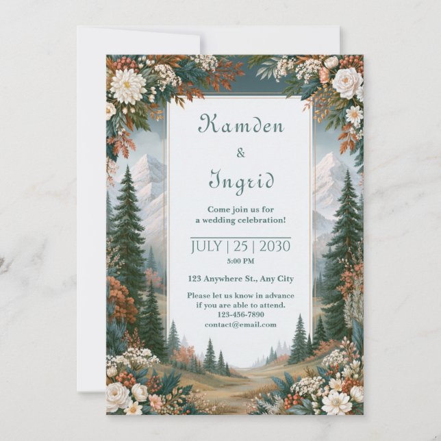 Convites Casamento na Floresta da Montanha Nevada (Frente)