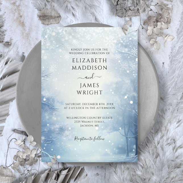 Convites Casamento na Floresta de Inverno Encantado (Winter Wonderland Forest Wedding Invitation)
