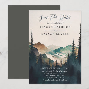 Convites Casamento na Floresta de Montanha em Aquarela Save