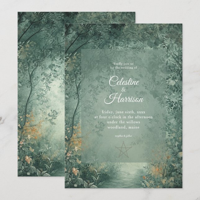 Convites Casamento na Floresta Encantada da Bruxa (Frente/Verso)