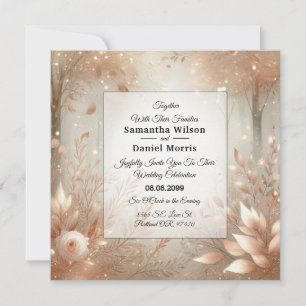 Convites Casamento na Floresta Encantada de Rosewood Dourad