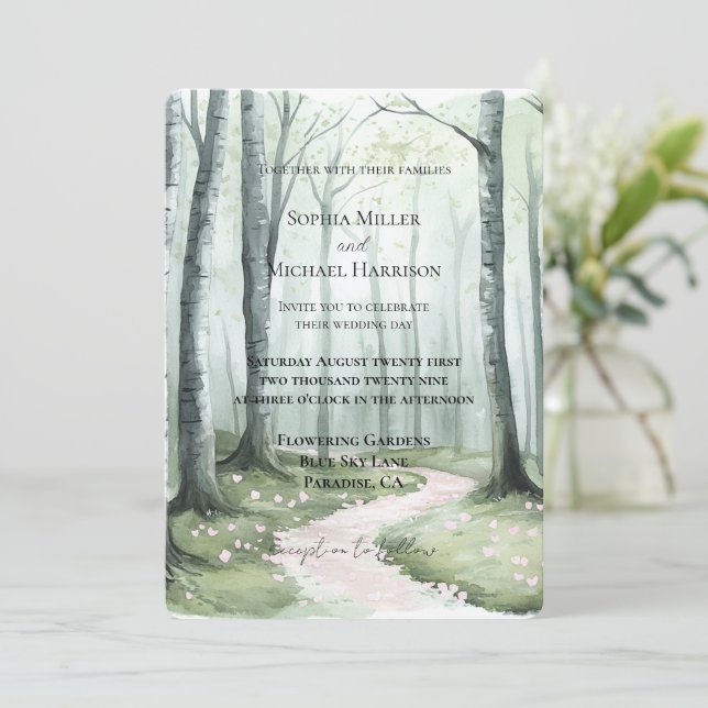 Convites Casamento na Floresta Encantada Romântica (Em pé/Frente)