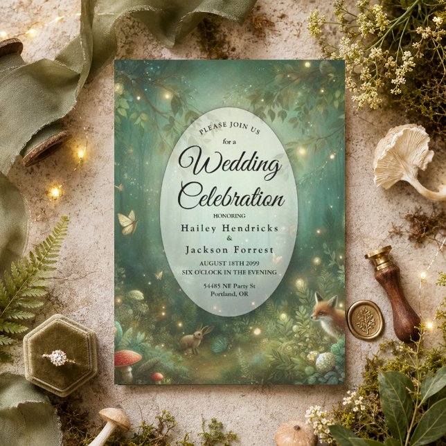 Convites Casamento na Floresta Encantada Verde Esmeralda (Criador carregado)