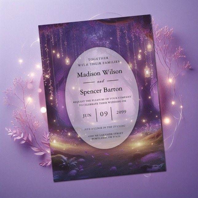 Convites Casamento na Floresta Encantada Violeta à Meia-Noi (Criador carregado)