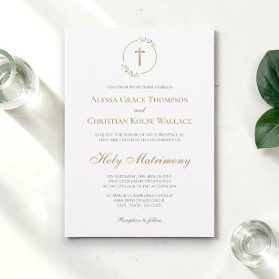 Convites Casamento na Igreja Católica Cruz Elegante com Fol