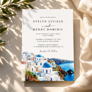 Convites Casamento na Ilha Grega de Santorini Aquarela Gréc