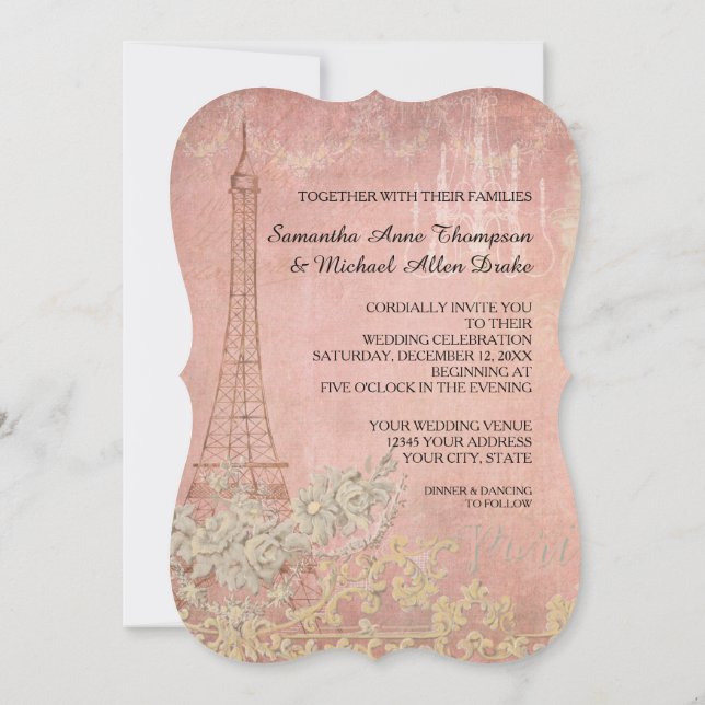Convites Casamento Na moda de Glam Vintage Paris (Verso)