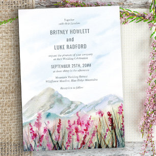 Convites Casamento na Montanha Aquarela com Prado de Flores