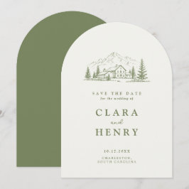 Convites Casamento na Montanha Arched Sage - Salve a Data