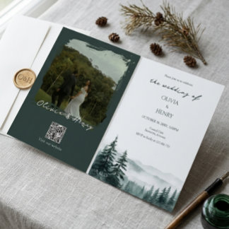 Convites Casamento na Montanha da Floresta Profunda Foto QR