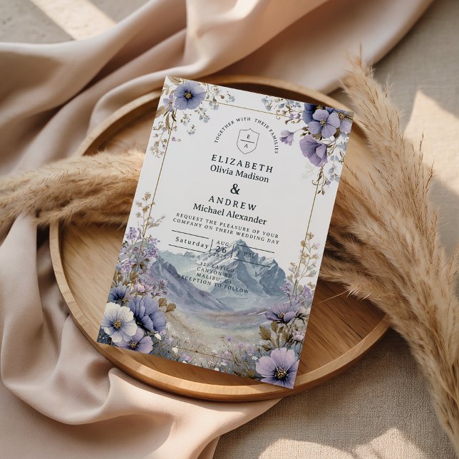 Convites Casamento na Montanha de Flores Selvagens Suaves (Criador carregado)