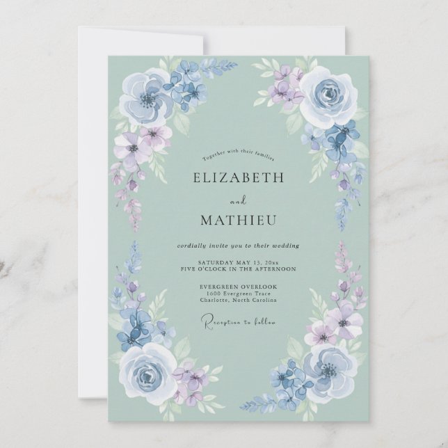 Convites Casamento na Natureza com Tons Suaves de Sage (Frente)