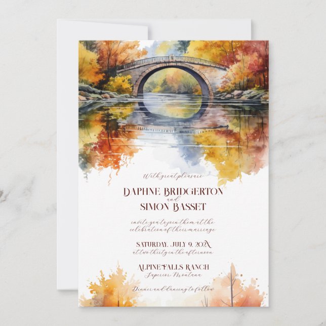 Convites Casamento na Ponte da Floresta de Outono (Frente)
