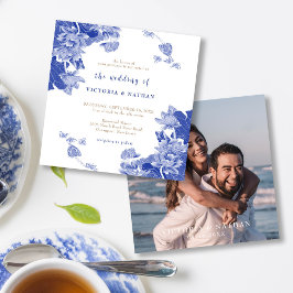 Convites Casamento na Praça da Foto de Chinoiserie Azul Ele