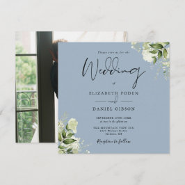 Convites Casamento na Praça da Foto Elegante com Dusty Blue