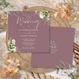 Convites Casamento na Praça Monograma Floral Mauve Greenery