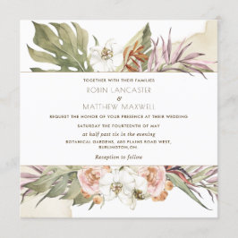 Convites Casamento na Praça Tropical Palm Leaf Floral Cream