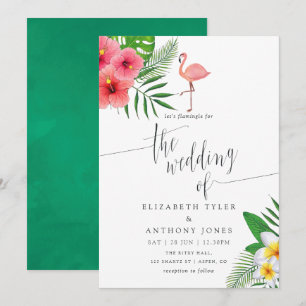Convites Casamento na Praia Aloha de Flamingo em Aquarela