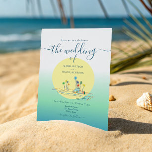 Convites Casamento na Praia ao Pôr do Sol Tropical