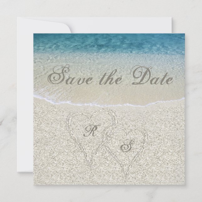 Convites Casamento na Praia Arenosa com Brilho Save the Dat (Frente)