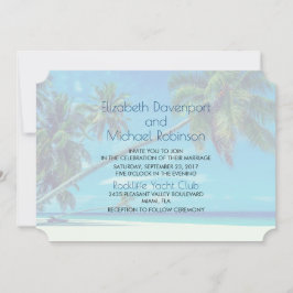 Convites Casamento na Praia Branca com Palmeiras Tropicais