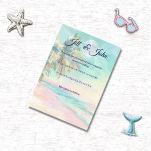 Convites Casamento na Praia com Aquarela do Pôr do Sol  