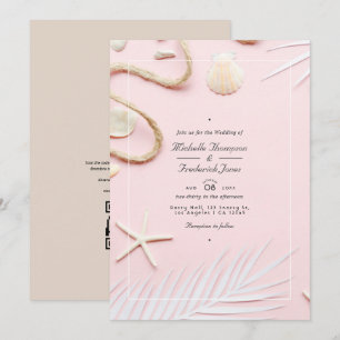 Convites Casamento na Praia com Código QR para RSVP em Rosa