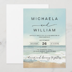 Convites Casamento na Praia com Destino de Aquarela Moderna