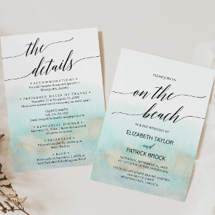 Convites Casamento na Praia com Detalhes em Aquarela Aqua G