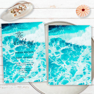 Convites Casamento na Praia com Espuma do Oceano Azul de Ve