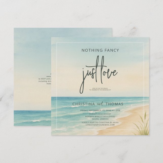 Convites Casamento na Praia com Fuga Romântica (Frente/Verso)