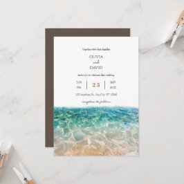 Convites Casamento na Praia com Ondas de Oceano Cristalinas