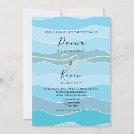 Convites Casamento na Praia com Ondas do Oceano Azul Boho