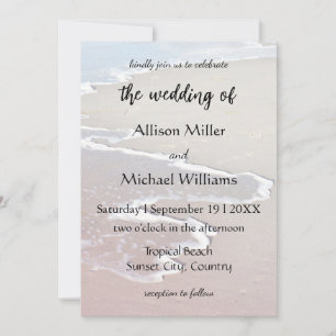 Convites Casamento na Praia com Ondas do Oceano Pastel