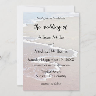 Convites Casamento na Praia com Ondas do Oceano Pastel
