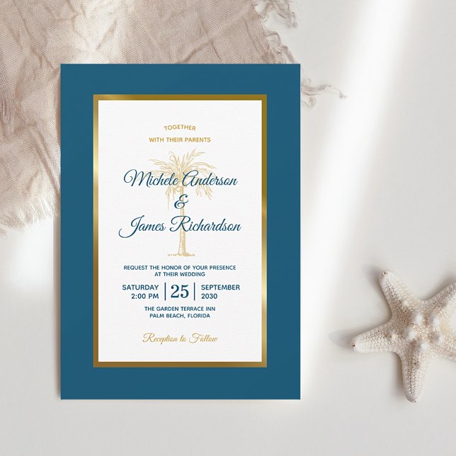 Convites Casamento na Praia com Palmeira Azul Tropical Mode (Criador carregado)