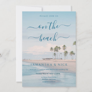 Convites Casamento na Praia com Palmeira e Oceano Azul