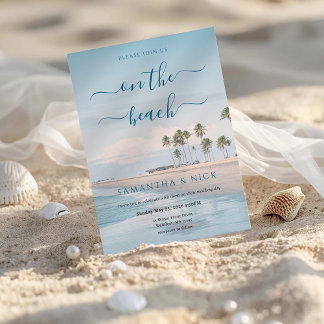 Convites Casamento na Praia com Palmeira Oceano Azul