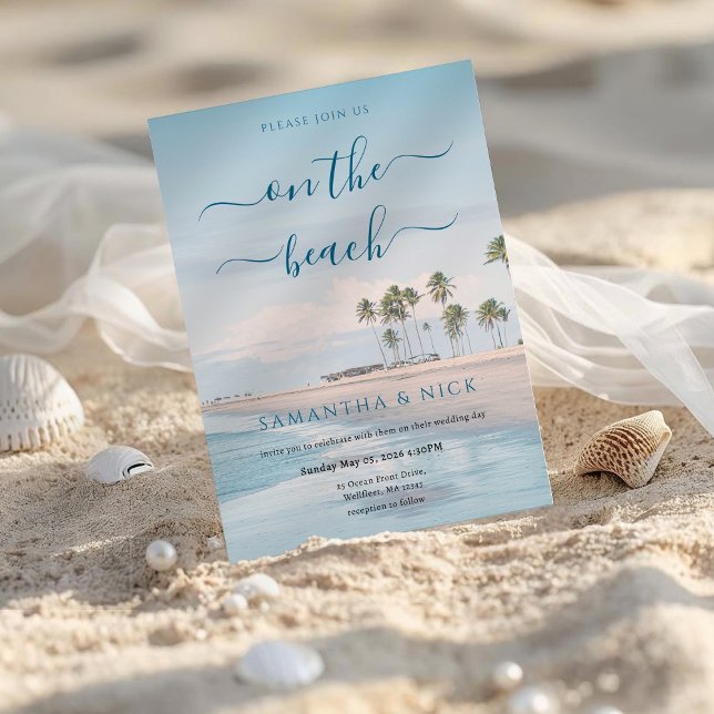 Convites Casamento na Praia com Palmeira Oceano Azul (Criador carregado)